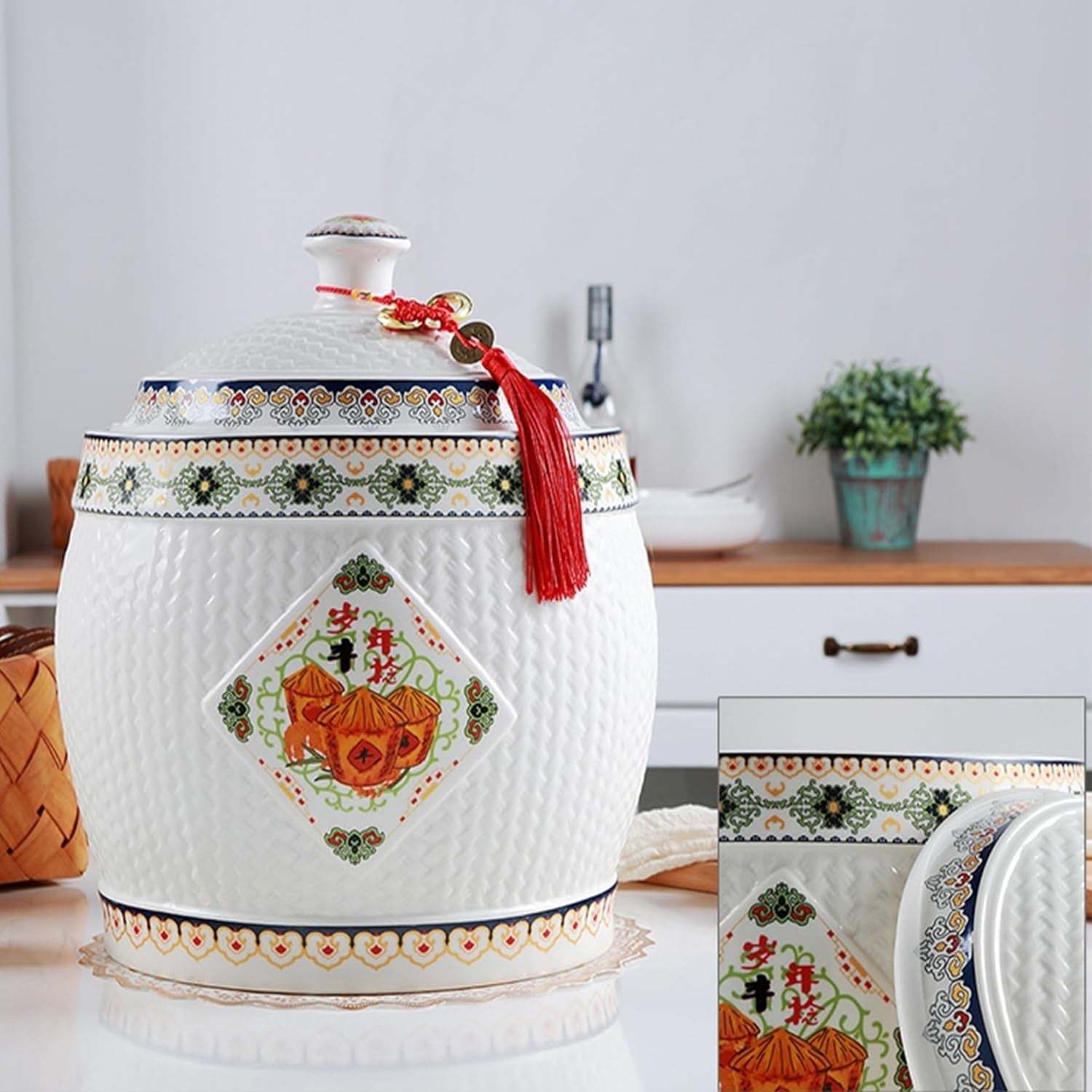 Large Ceramic Rice Jar with Lid Airtight Grain Storage Container