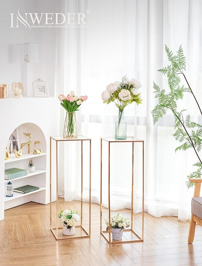 2 Pcs Gold Metal Flower Stands 80cm Tall Centerpiece Display Columns