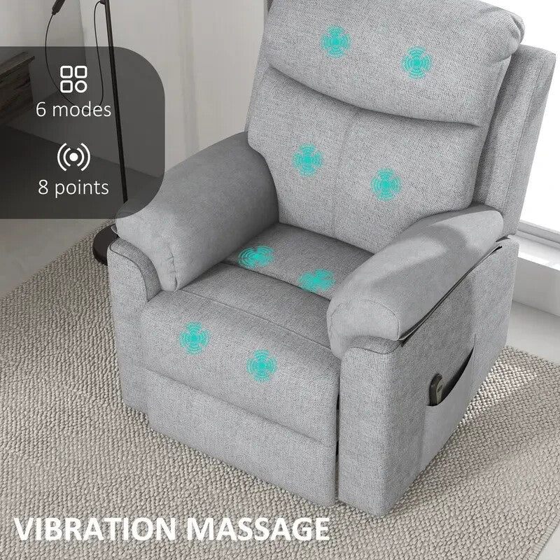 Electric Riser Recliner Chair Massage Lift Armchair Grey for Elderly Lounge