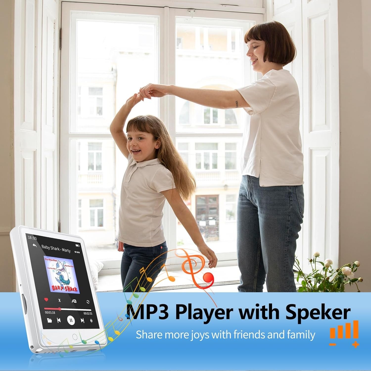 32GB Bluetooth 5.3 MP3 Player with 2.8 Inch Touch Screen Built-in Speaker Wirele