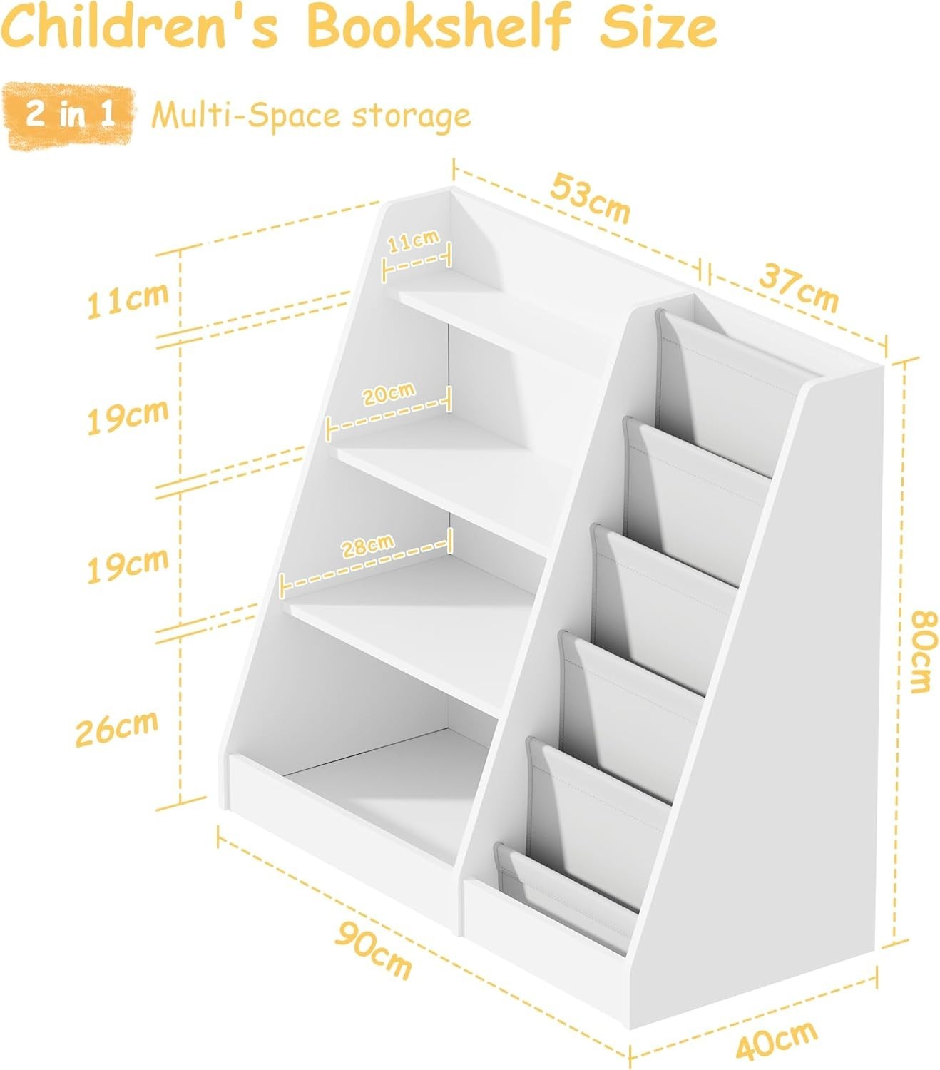 4-Tier Kids Bookshelf Wooden Storage Unit White 90x40x80cm Child Safe