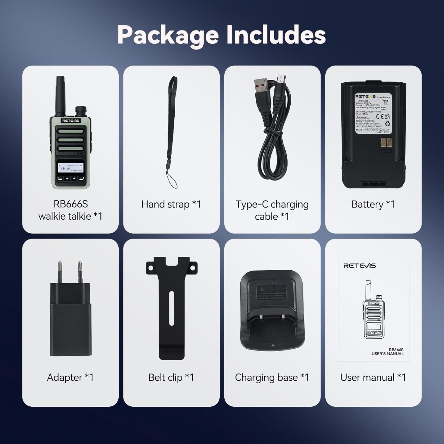 Rechargeable Walkie Talkie LCD Screen Type-C Fast Charging LED Radio