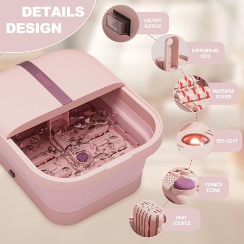 Collapsible Heated Foot Spa Bath Massager Bubbles Rollers Red Light