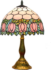 Pink Tulip Tiffany Table Lamp Stained Glass 18" High Bedside Light