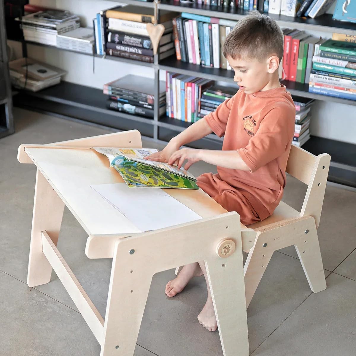 Adjustable Kids Wooden Table & Chair Set with Tilting Desk, Ergonomic, Durable