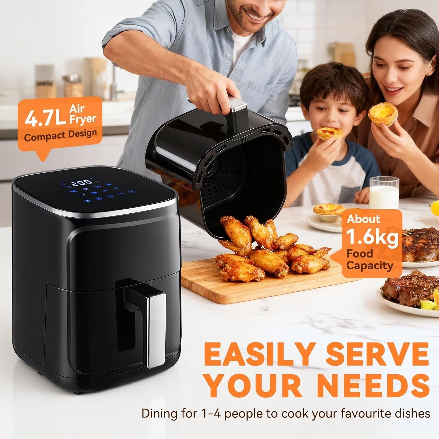 4.7L Digital Air Fryer | Touchscreen | 8 Presets | Non-Stick | 1400W Compact