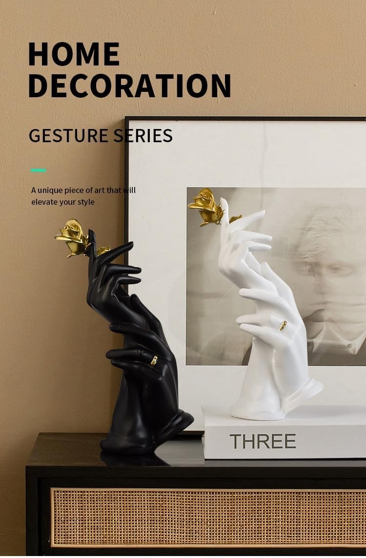 White Hand-in-Hand Sculpture • Romantic Resin Couple Ornament • Elegant