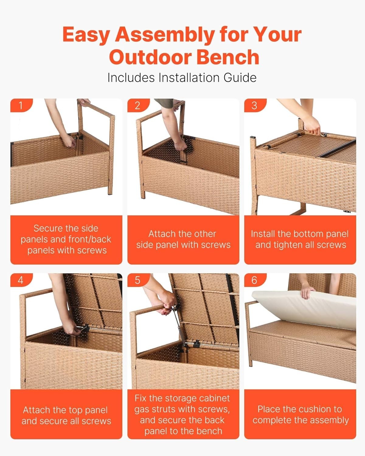 Outdoor 2-Person Storage Bench with Cushion – Weatherproof Rattan Deck Box