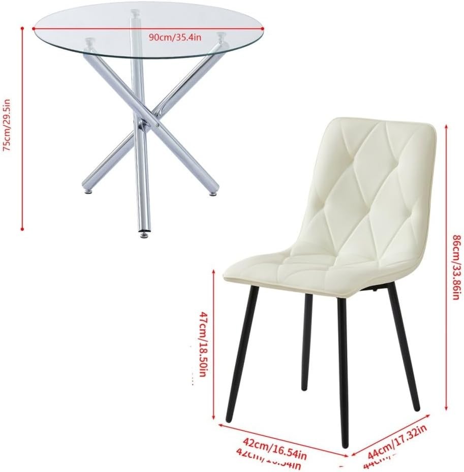 Round Glass Dining Table Set 4 Seater 90cm Compact Kitchen Furniture