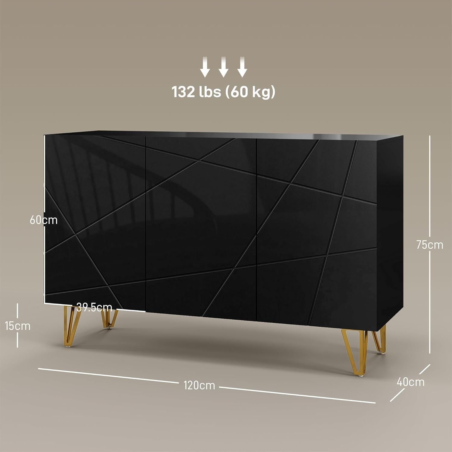 High Gloss Storage Cabinet with Adjustable Shelves Soft-Close Doors Black
