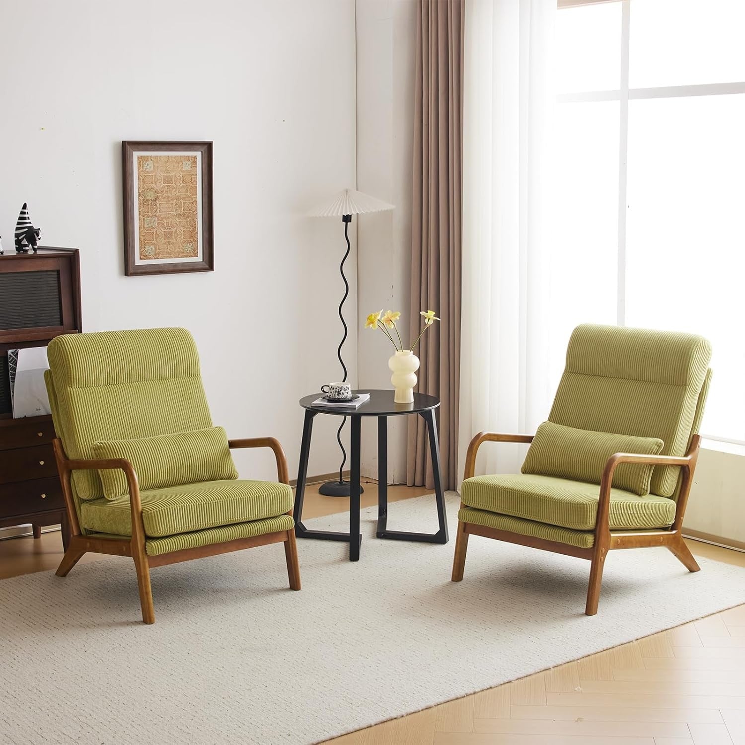 Mid Century High Back Accent Chair Corduroy Armchair Green