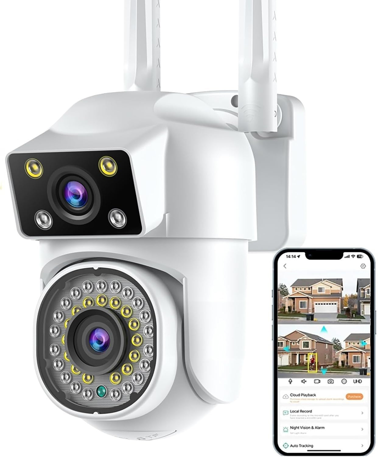 2K Dual Lens PTZ Security Camera Outdoor 360° WiFi Color Night Vision