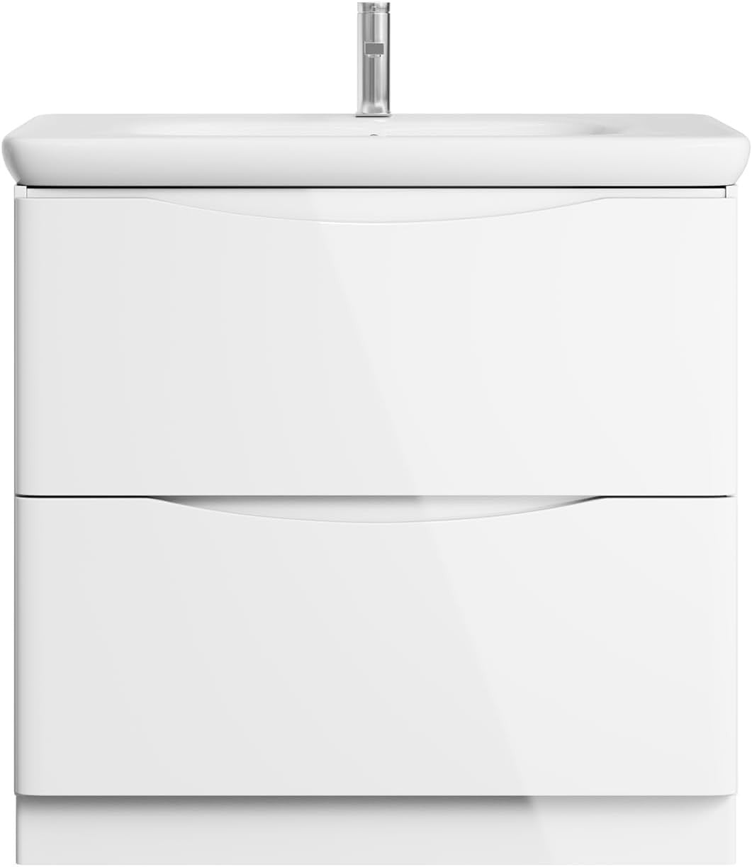 900mm White Floor Standing Vanity Unit with Basin Gloss Bathroom Storage