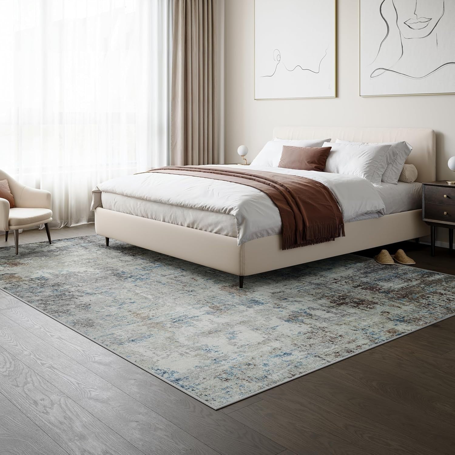 Large Washable Rug 240x330cm Non-Slip Short Pile Modern Area Carpet