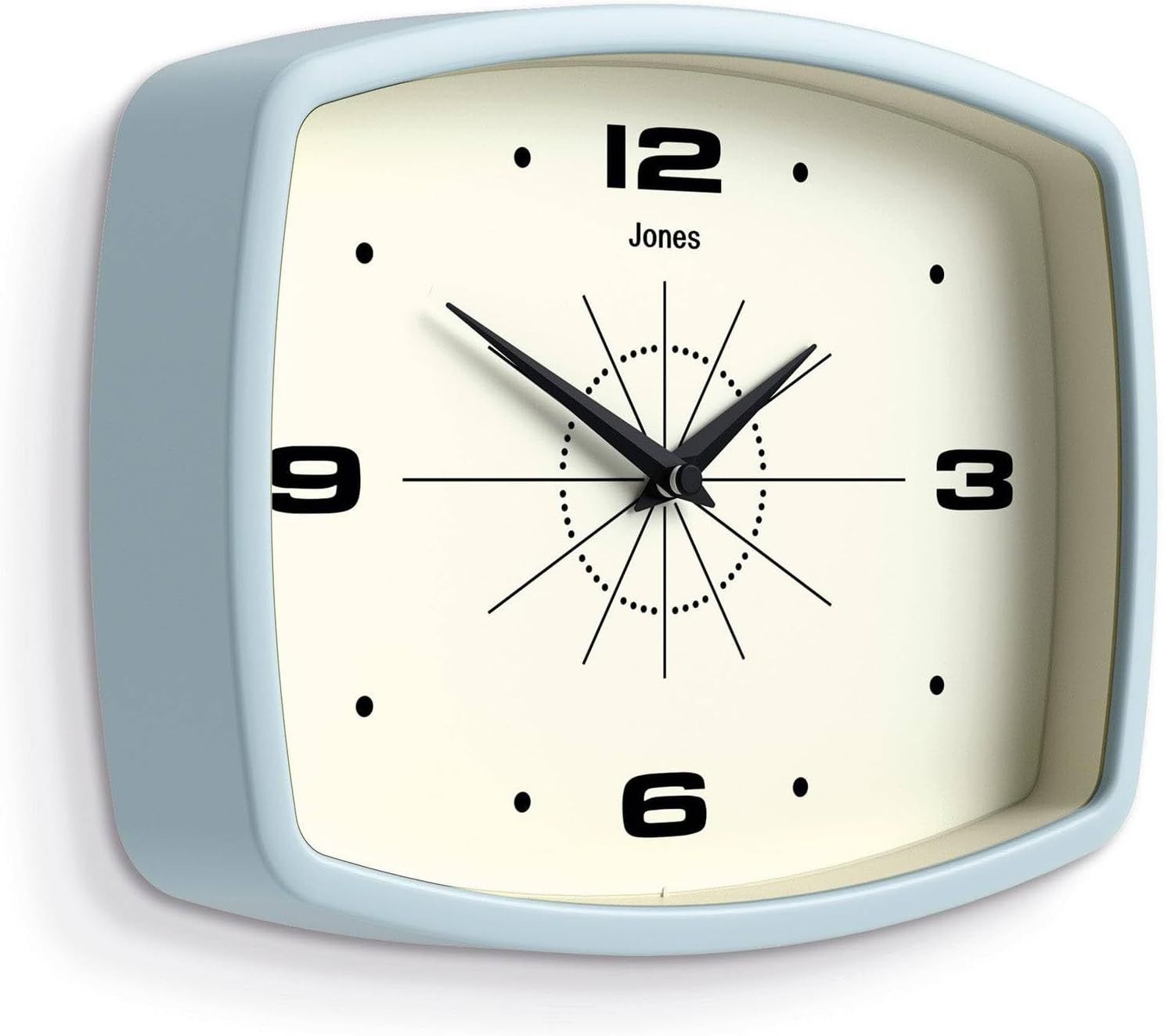 Retro 25cm Wall Clock Rectangle Silent Pale Blue Kitchen Living Room Decor