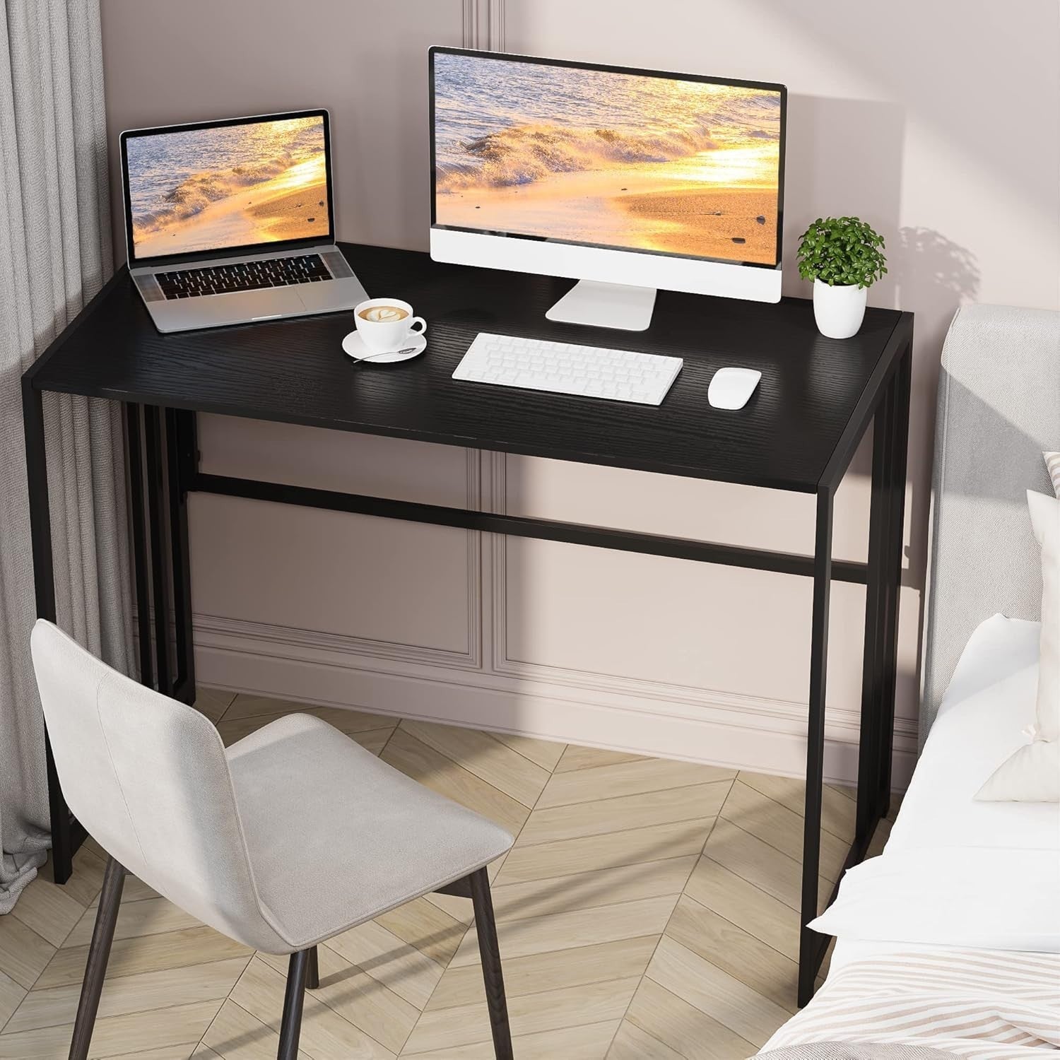 Folding Computer Desk 100x50cm No Assembly Writing Study Table Black