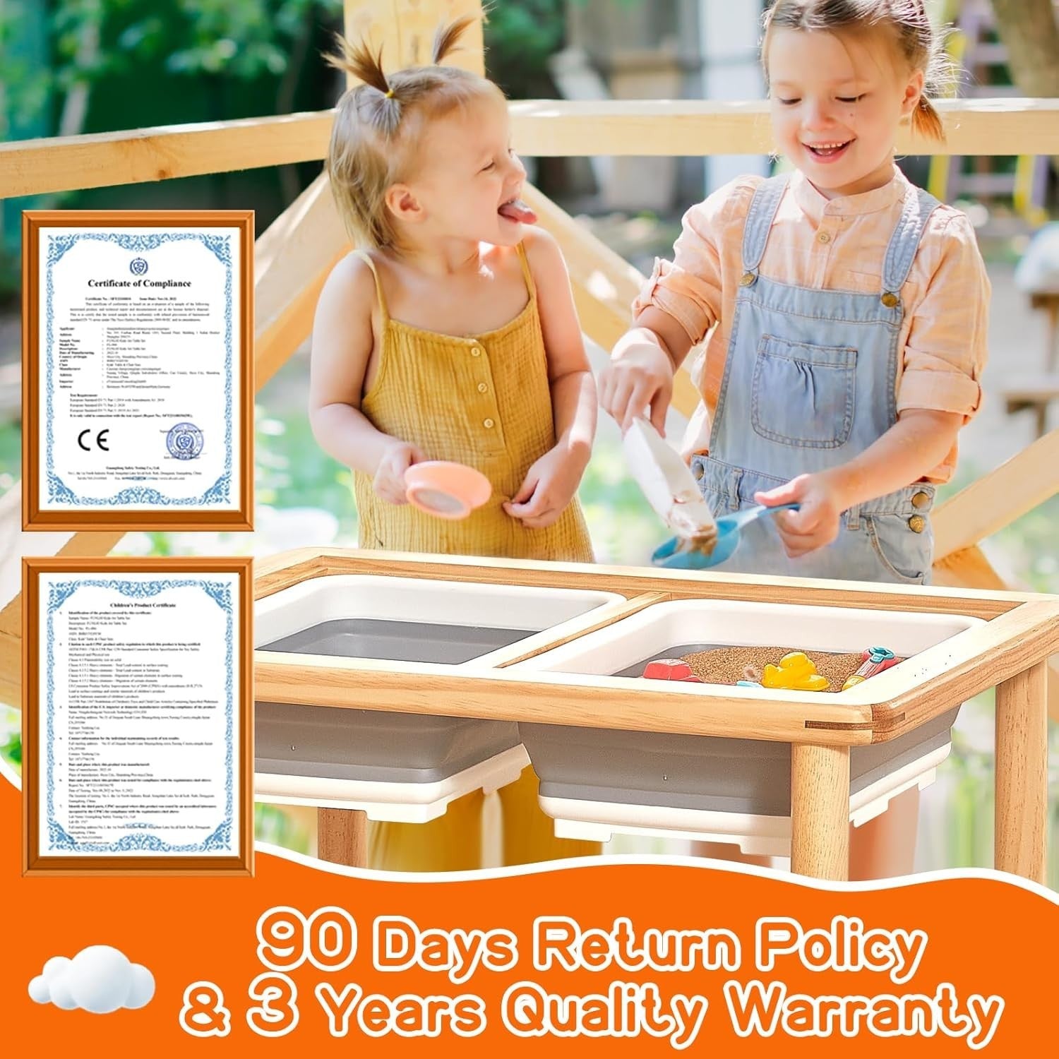 Adjustable Kids Sensory Table with 2 Storage Bins, Sand & Water Play, Pine Wood