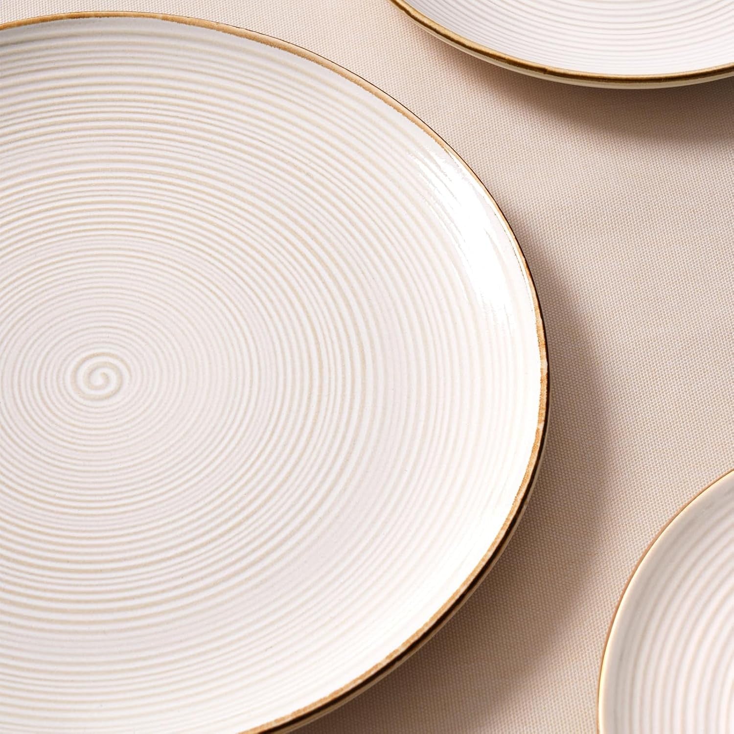 12pc Stoneware Dinnerware Set Plates Bowls Light Cream Service for 4