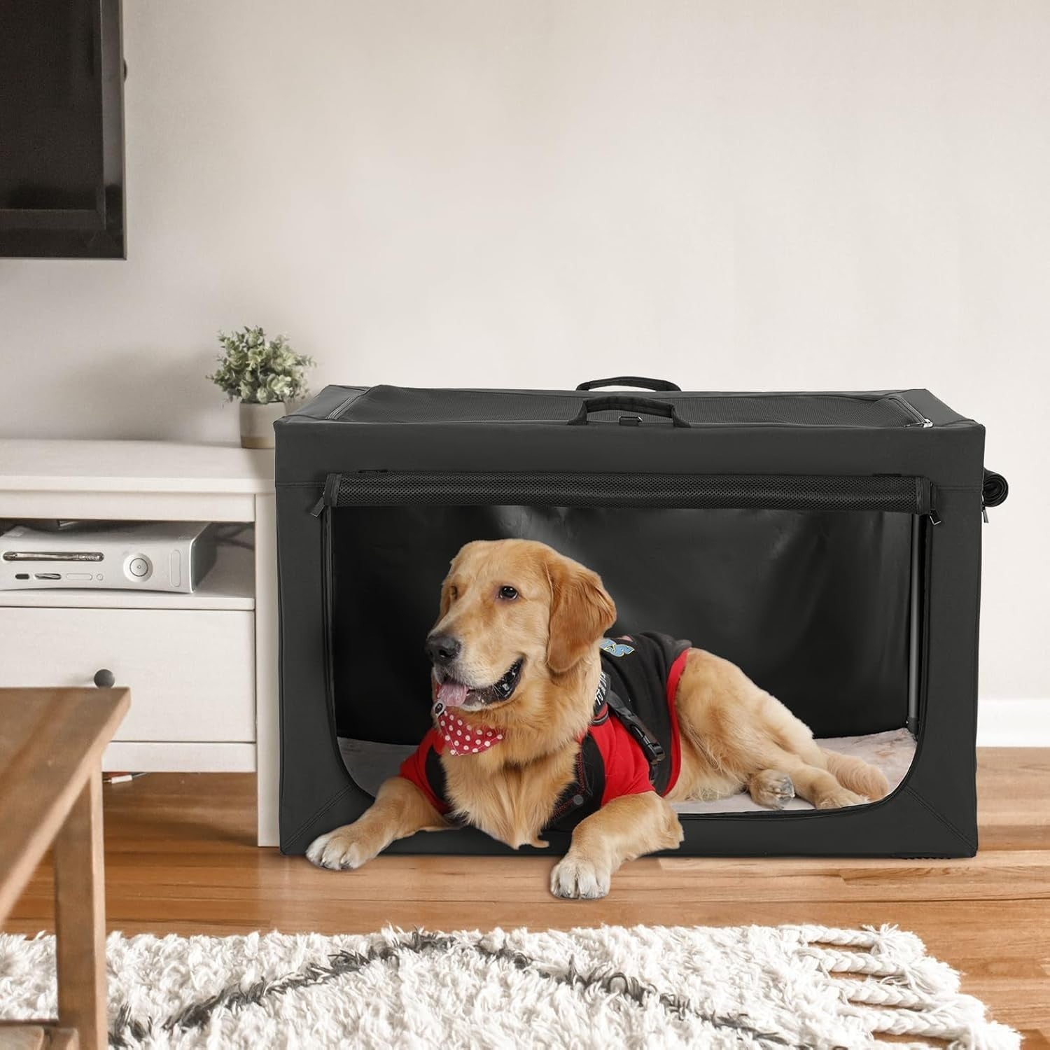 Soft Sided Dog Kennel Travel Crate with Thick Mat, Breathable Mesh 100x64x63cm