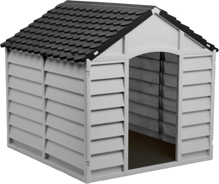 Large Grey Outdoor Dog Kennel Shelter Weatherproof Easy Assemble Clean