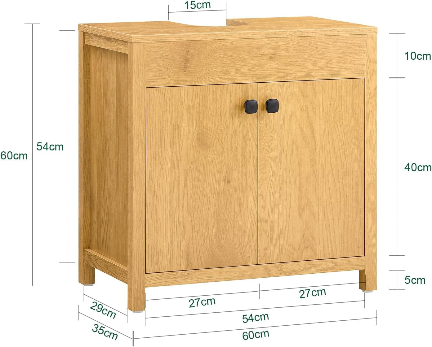 Light Oak Bathroom Vanity Cabinet 60cm Under Sink Storage Unit with Double Doors