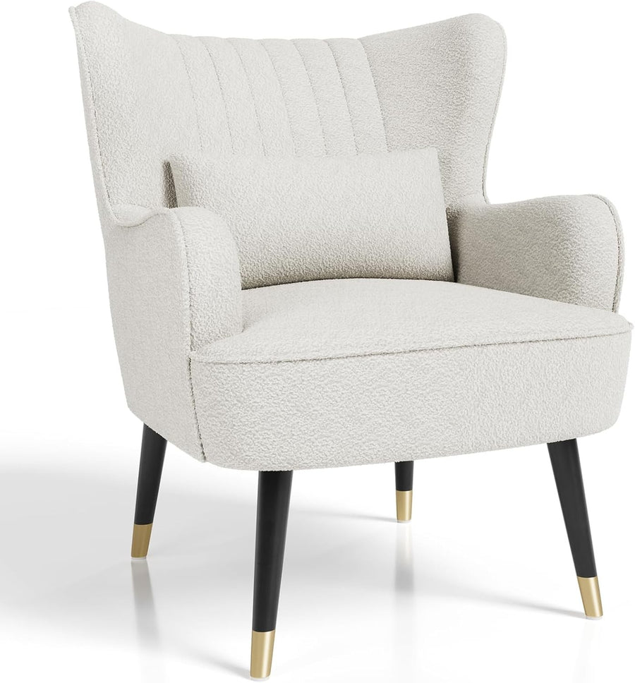 White Teddy Fleece Wing Back Accent Chair Lounge Armchair