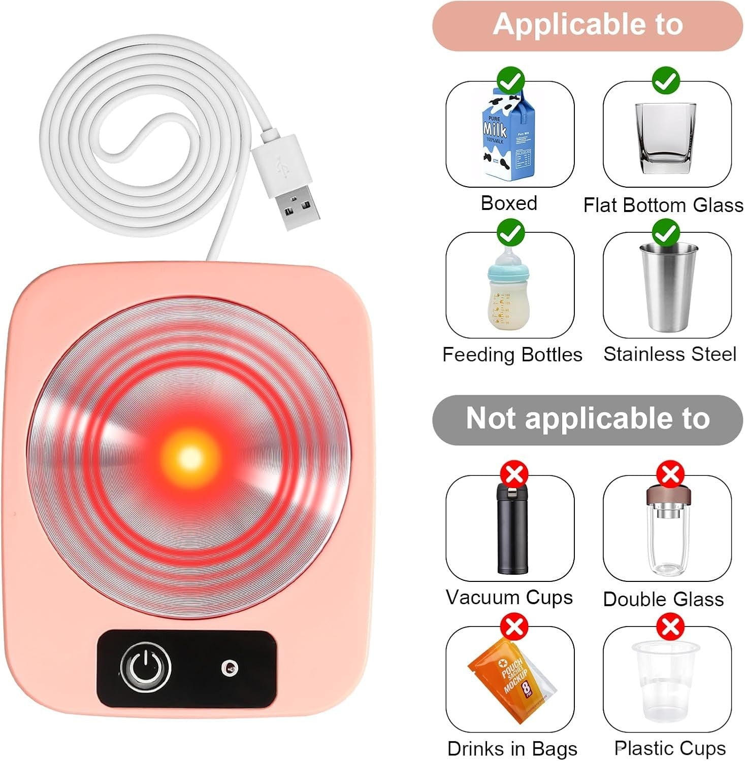 USB Coffee Mug Warmer 55°C Aluminum Heat Plate Pink