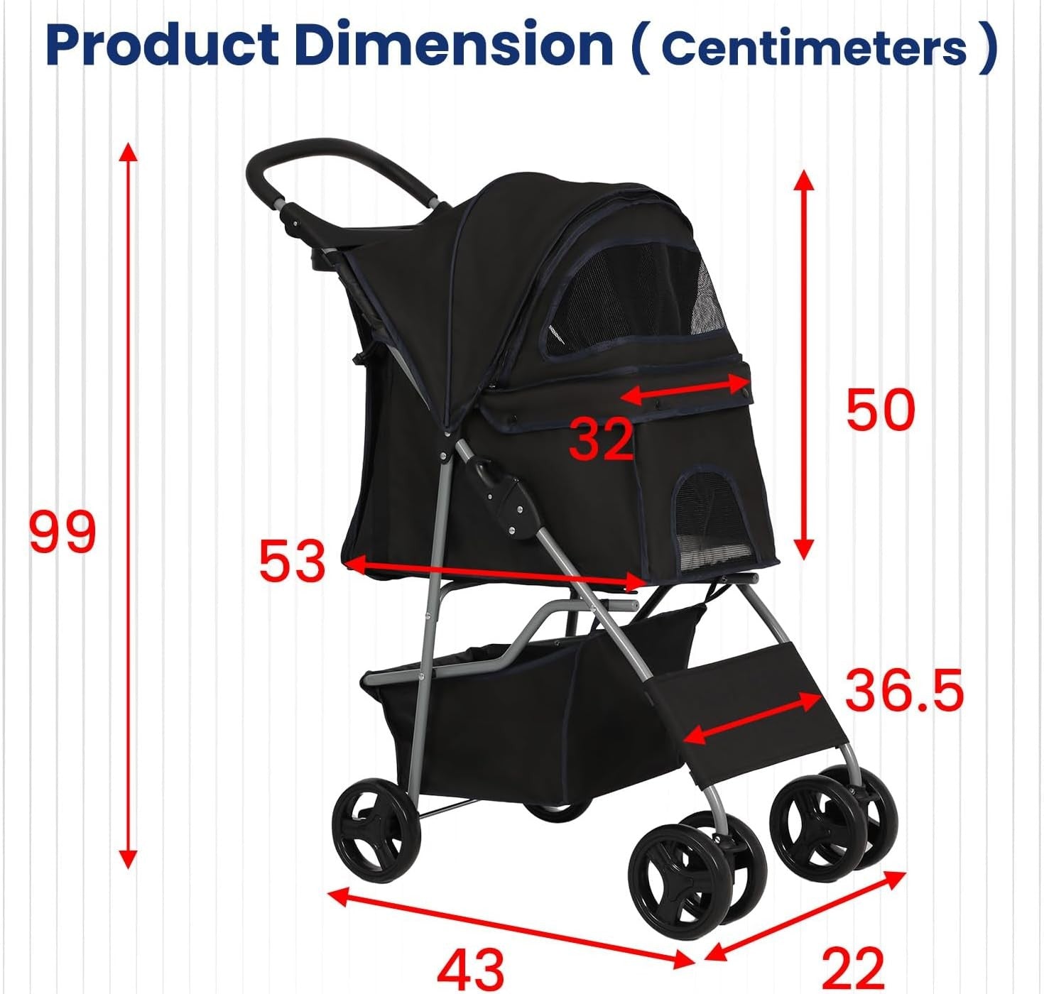 Pet Stroller Dog Cat Pushchair 4 Wheel Foldable Travel Carrier Mesh Black