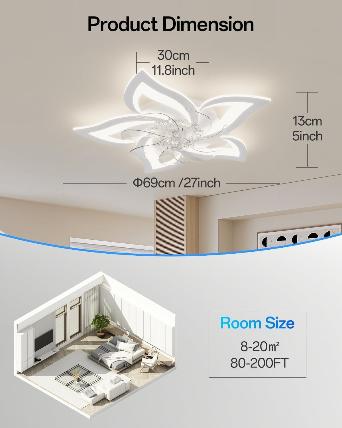 Ceiling Fan with Lights, 6 Speeds, Dimmable LED, White