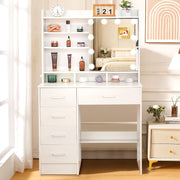 Makeup Vanity Desk w/ LED Mirror & Stool Modern Large Storage White Dresser