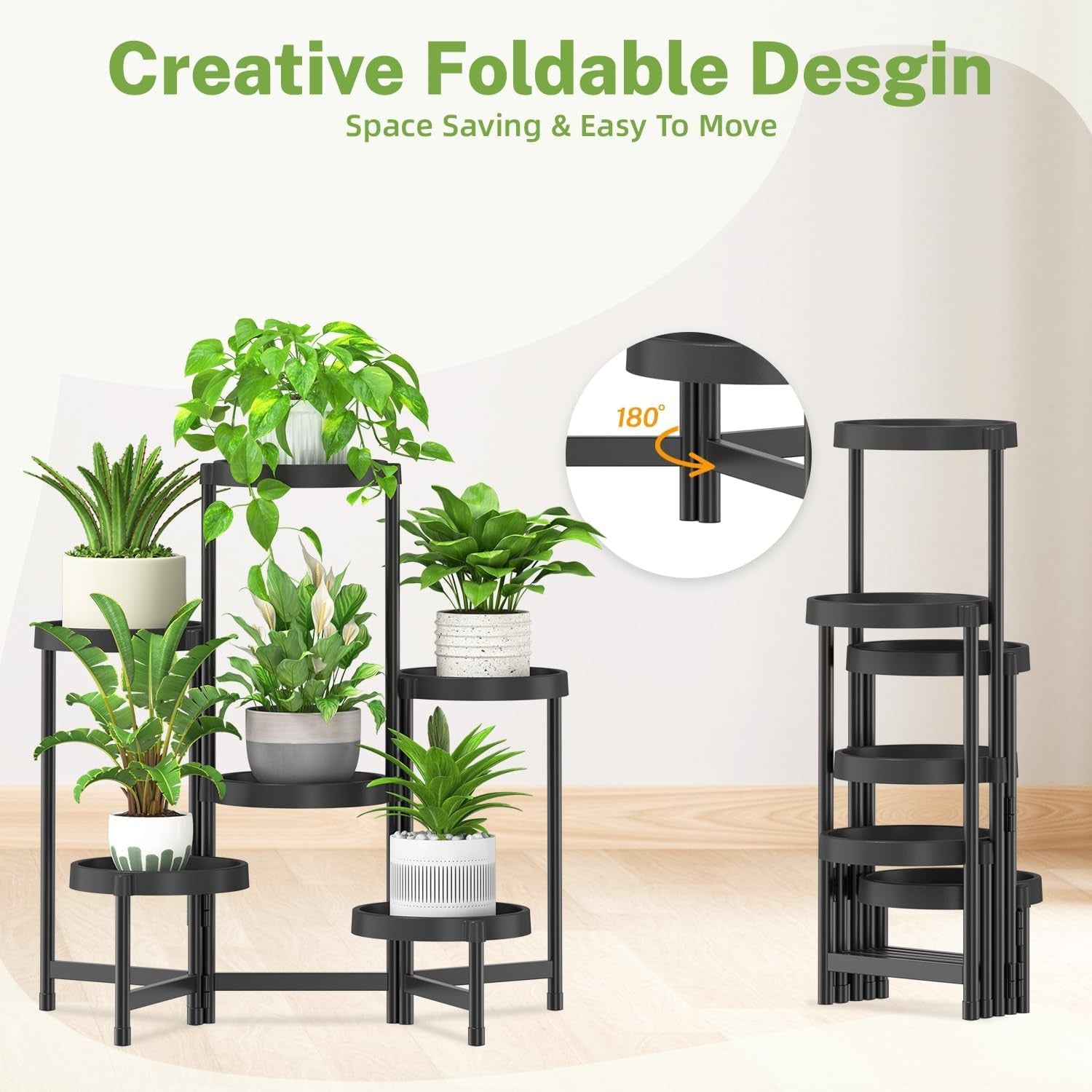 6 Tier Folding Plant Stand Indoor Outdoor | Metal & Plastic Corner Flower Rack