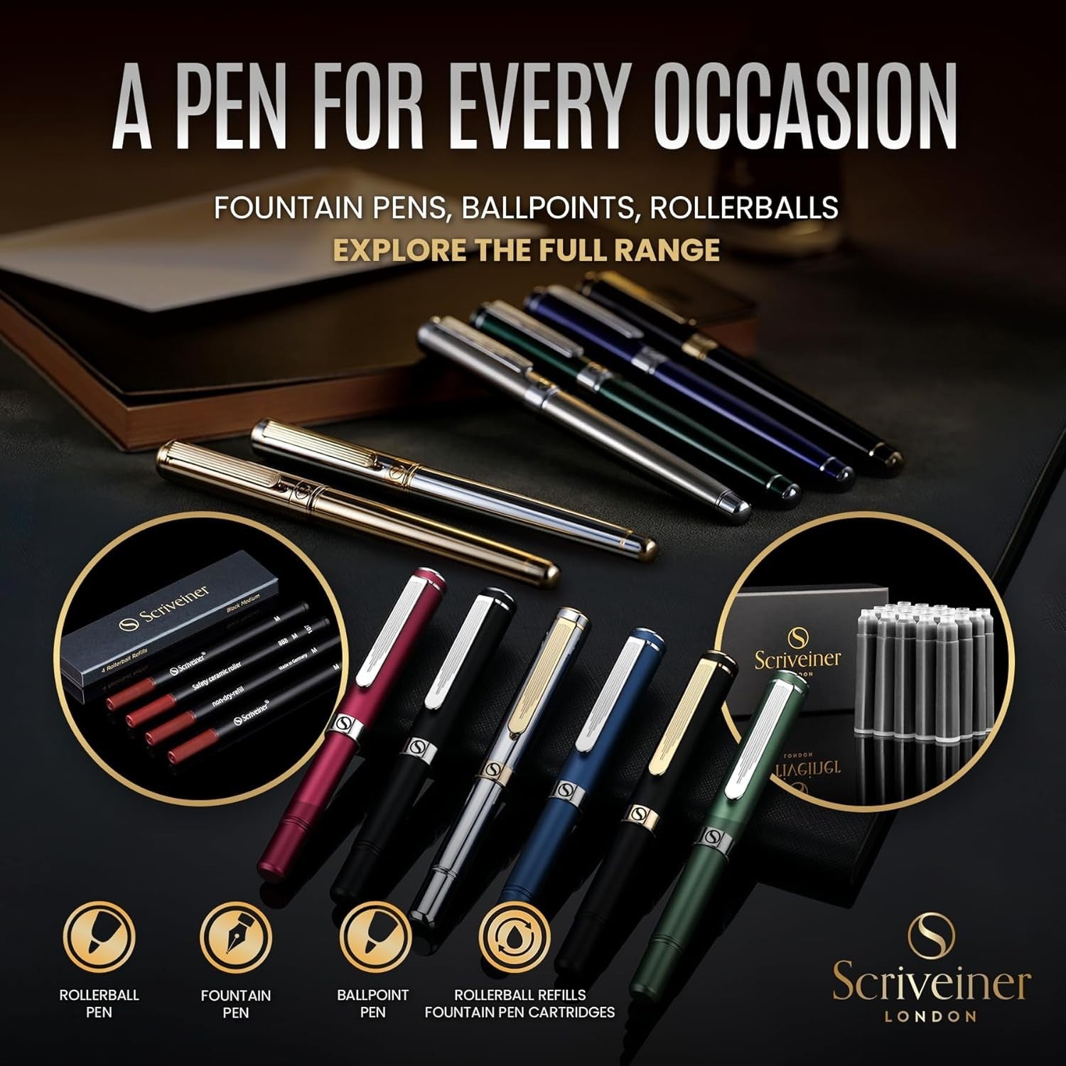 Luxury Gold Fountain Pen Medium Nib Heavy Brass Gift