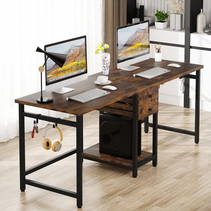 Double Computer Desk 2-Person Workstation with Storage Drawers – 200cm Wide