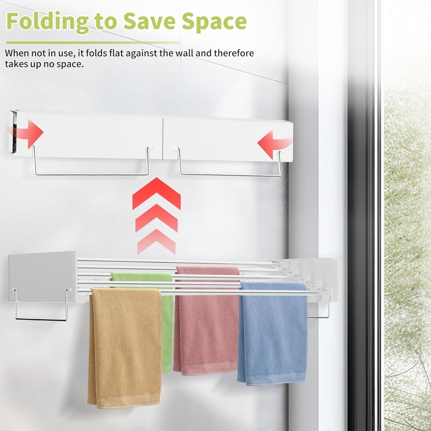 Wall Mounted Retractable Clothes Airer Folding Drying Rack Space Saving