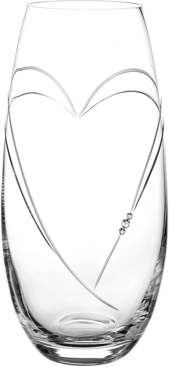 Crystal Heart Vase 25cm Luxury Cut Glass Flower Vase Wedding Gift Decor