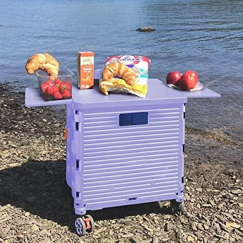 Heavy Duty Folding Shopping Cart 55kg Trolley 360° Wheels Foldable Purple