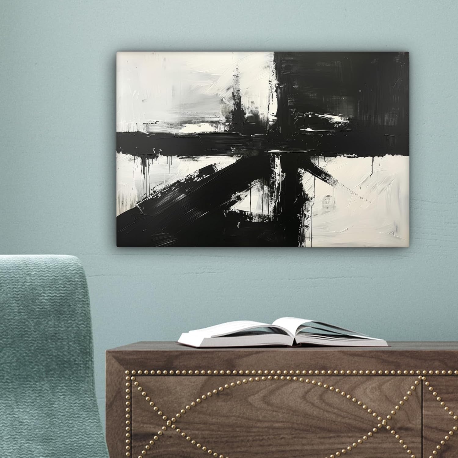 Abstract Black White Canvas Wall Art 30x20cm Framed Modern Print