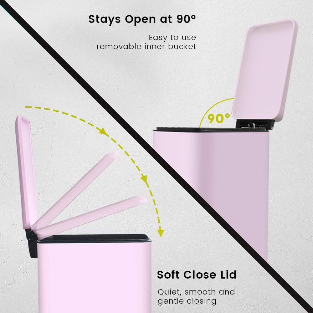 5L Bathroom Pedal Bin Soft Close Stainless Steel Pink