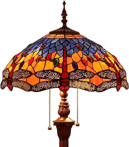 Tiffany Style Dragonfly Stained Glass Floor Lamp | 65” Tall | 16” Shade | Metal