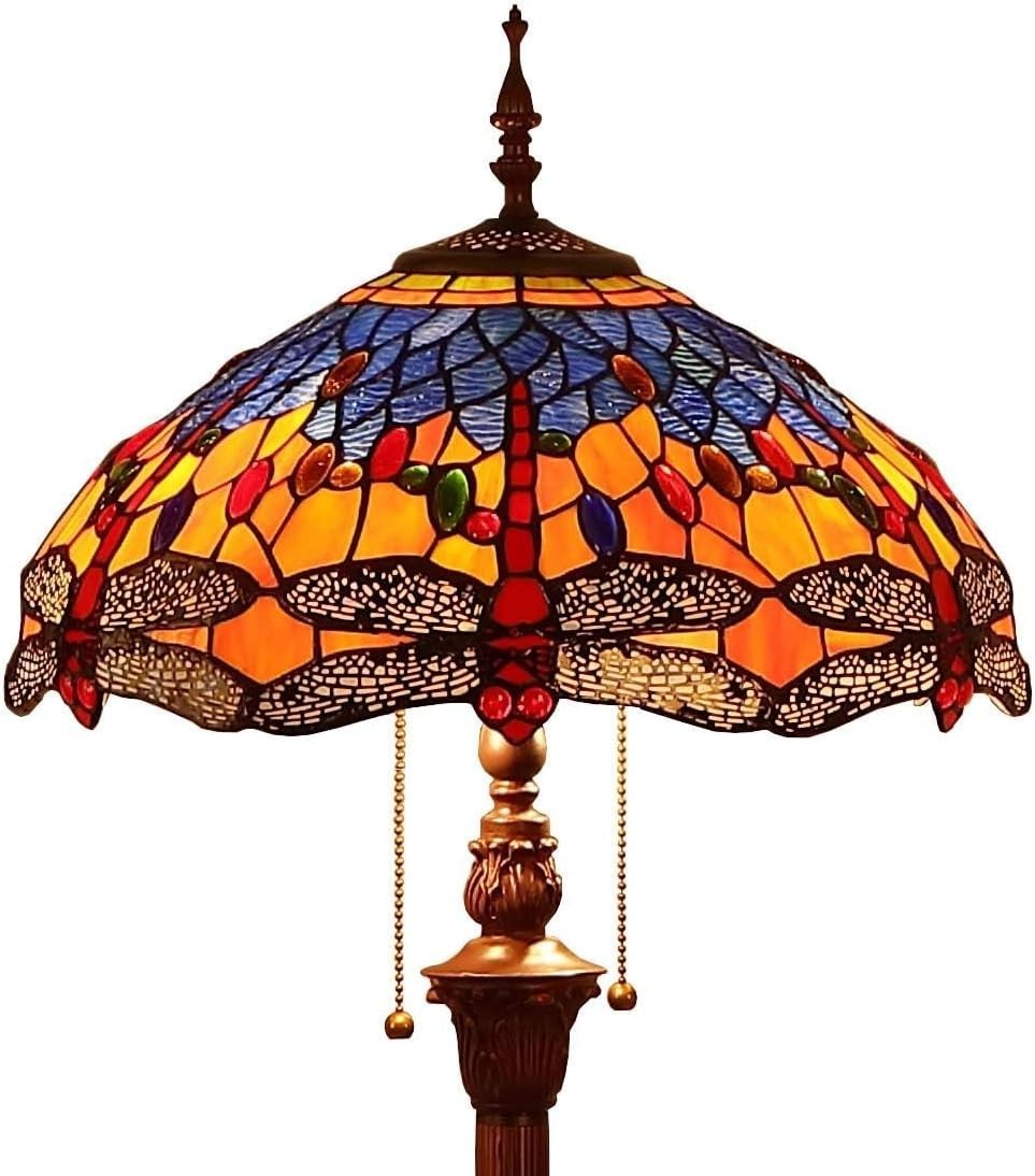 Tiffany Style Dragonfly Stained Glass Floor Lamp | 65” Tall | 16” Shade | Metal