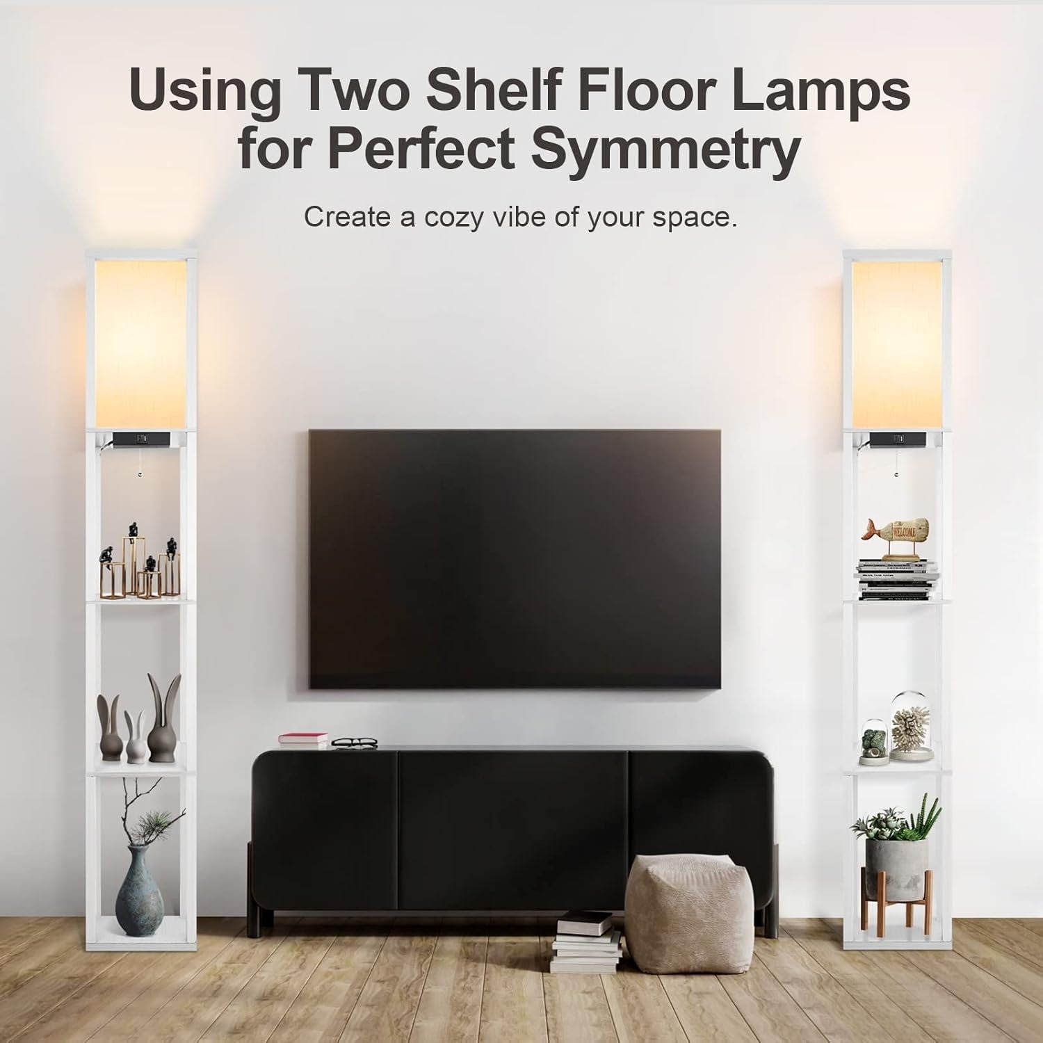 Floor Lamp with Shelves Remote USB LED Dimmable Standing Storage Light