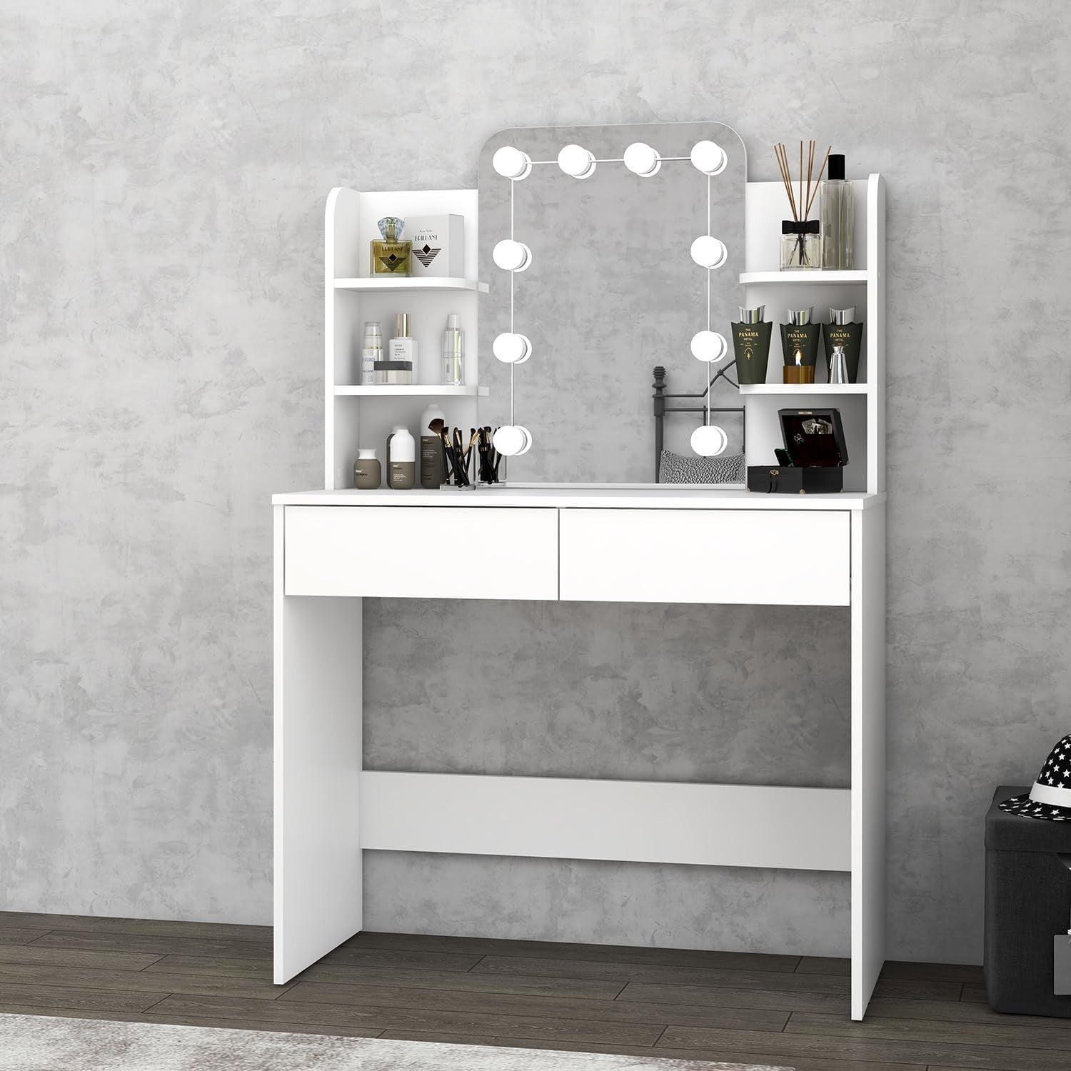 Hollywood LED Vanity Dressing Table Makeup Desk 2 Drawers Storage White Modern