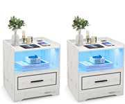 Set of 2 LED Bedside Tables with USB Charging Station & Storage | Modern