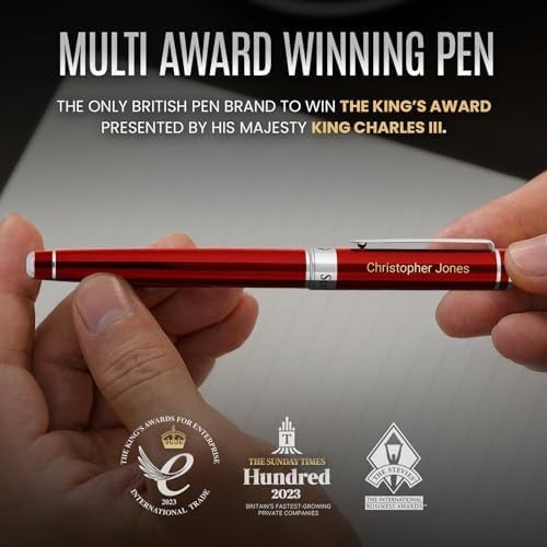 Personalised Rollerball Pen Crimson Red Chrome Medium Ink Gift