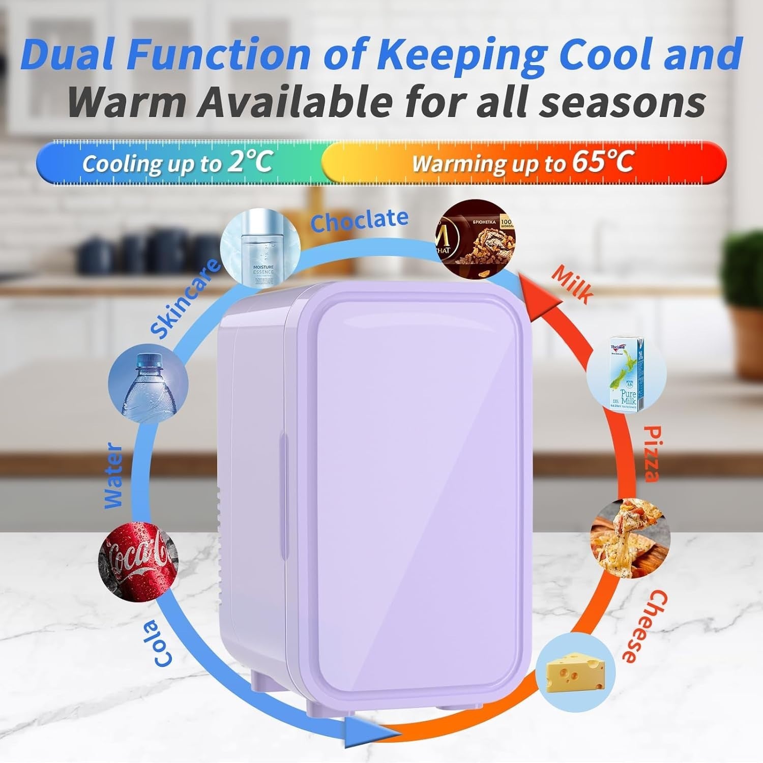 6L Mini Fridge Portable AC/DC Cooler Warmer Bedroom Skincare Purple