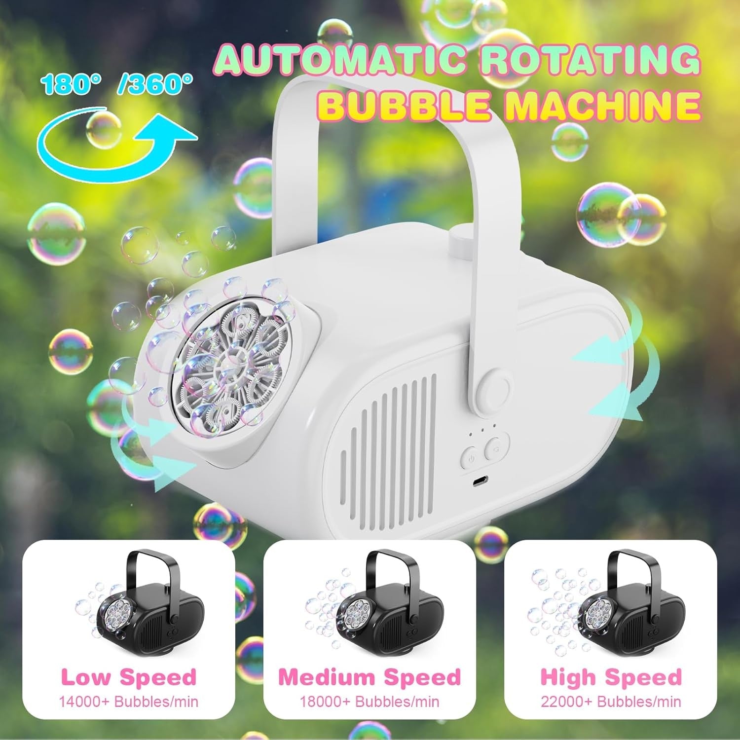 Rechargeable Bubble Machine 360 Rotate 22000 Bubble