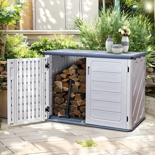 Outdoor Garden Storage Cabinet Waterproof Double Door Tool Shed Resin Grey Navy