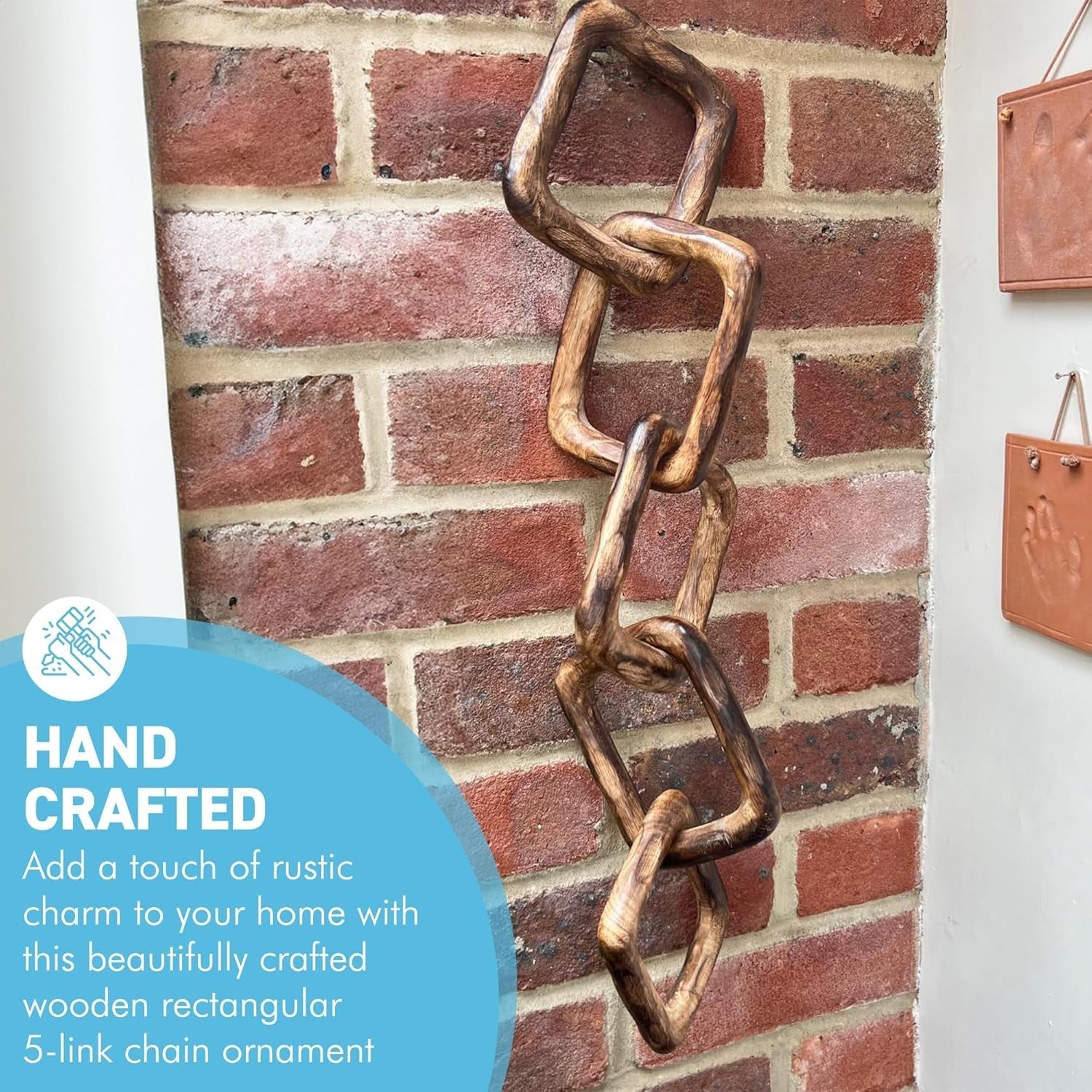 Rustic Wooden Chain Decor 5-Link Ornament | Natural Wood Accent | Shelf & Table