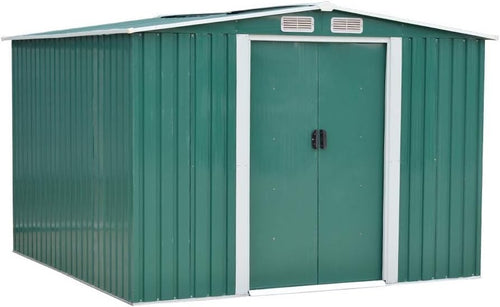 Outdoor Metal Garden Storage Shed Apex Roof 8x6FT Green