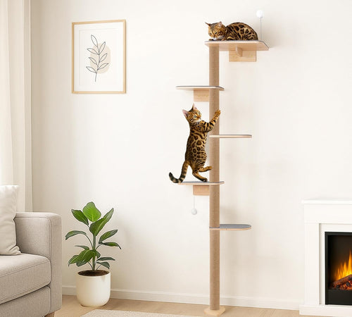 Wall Mounted Cat Tree 210cm 5 Tier Scratching Post Tall Cat Climbing Tower